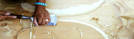 First Nations carver at work on owl